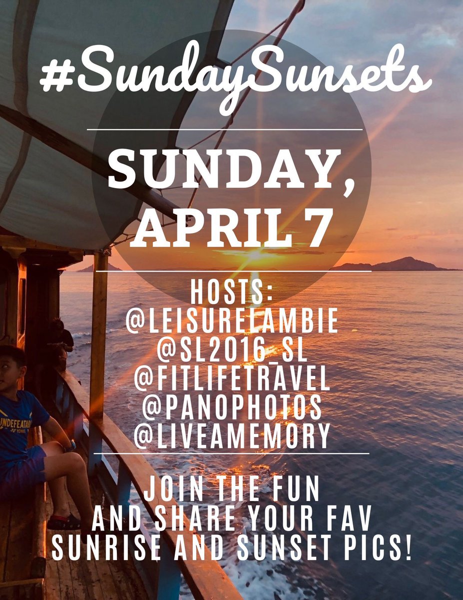 It’s time to make your timeline shine!✨ Join us this Sunday, April 7 to share your #sunset/#sunrise photos & videos. 🏷️ TAG hosts @leisurelambie @FitLifeTravel @sl2016_sl @LiveaMemory ➕ GH @PanoPhotos AND #️⃣ Use the #SundaySunsets hashtag in your post See you on SUNday!🌅