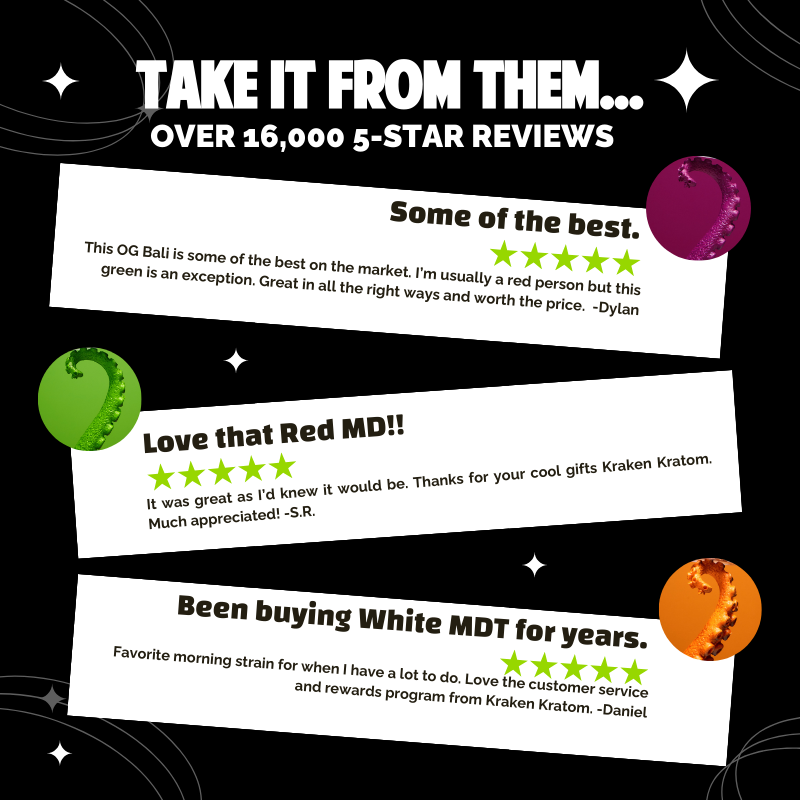 It's Friday and time for another sale at Kraken! 

This weekend, get 15% OFF EVEYRYTHING with coupon code 'BESTKRTM'. Plus, FREE SAME DAY SHIPPING &amp; generous customer rewards. 

krakenkratom.com

P.S. Join the Kraken Lagoon for even more savings!
facebook.com/groups/krakens…