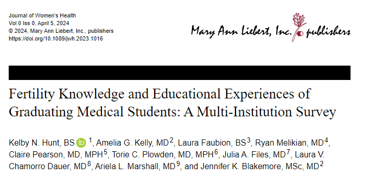 NEW PUB ALERT! We found that medical students are interested in more training on: >fertility preservation >assisted reproductive technologies >reproductive life planning >transgender and cancer care #Fertility #ReproductiveHealth #MedEd liebertpub.com/doi/10.1089/jw…