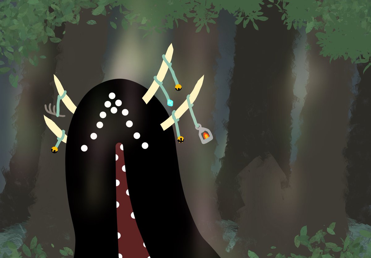 TinyDrawings's tweet photo. “If you listen closely you will hear, in the dreary hours of night and just before dawn, the sounds of the beast moving through the shadows. Coming closer to collect pieces of your thoughts. Tying them to his horns to display for everyone and everything to see.”

@mallow__art https://t.co/ZEFOtEfC8P