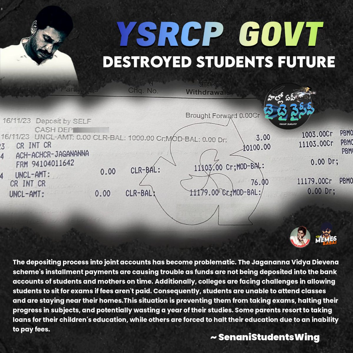 YSRCP Government Destroyed Students Future 📌
#HelloAP_ByeByeYCP
#janasenaforbettersociety