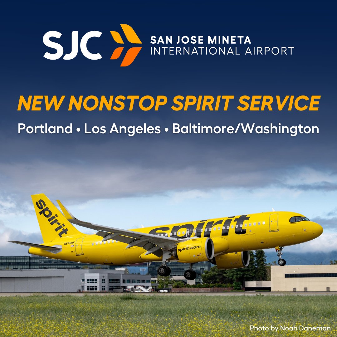 IT'S NEW FLIGHT FRIDAY! @SpiritAirlines is adding 3 new nonstop routes - @flypdx, @flyLAXairport and @BWI_Airport! Spirit is ALSO increasing their service from #SanJose to @LASairport and @SanDiegoAirport. The new flights launch on June 5. Book now: flysjc.com/airlines/spiri…