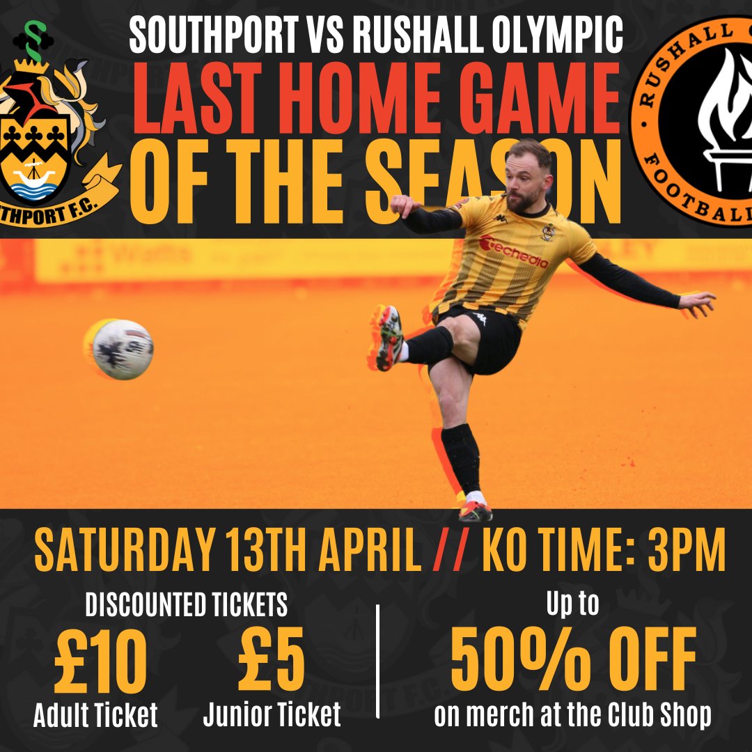 🎟️We have reduced all the prices of the tickets for the final home game of the season against Rushall Olympic. They can now be bought online 👉 bit.ly/3QekHsb and will remain on sale at this rate up until kick off.