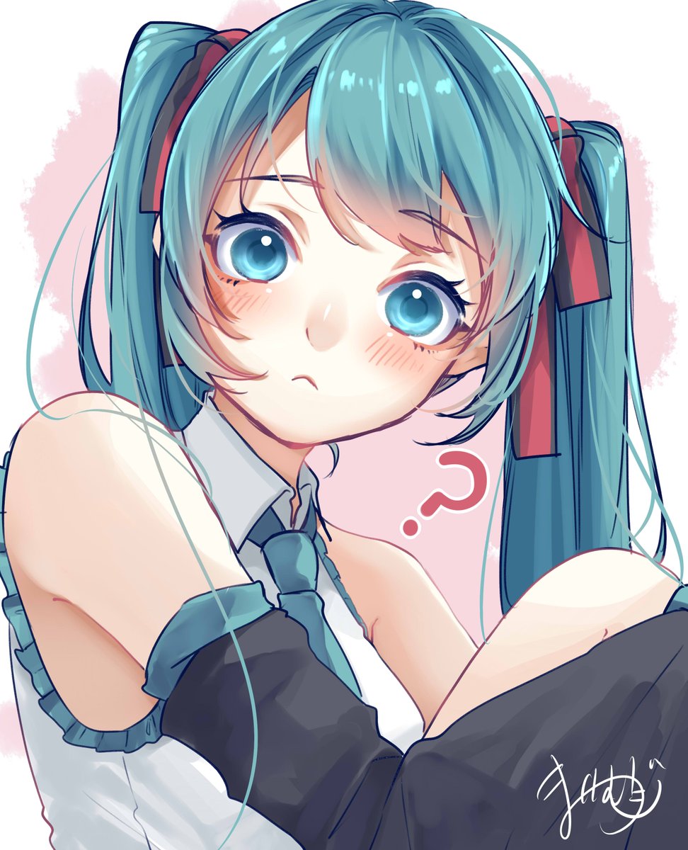 初音ミク「そんなに見つめてどうしたの??#初音ミク #VOCALOID 」|まいむぎのイラスト