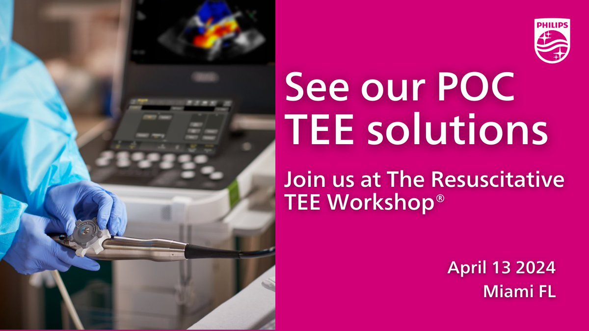 Excited to support #TheResusTEEWorkshop with our Compact 5000 Series and xMatrix X8-2t TEE transducer. Join us in Miami on April 13, 2024. Register: bit.ly/3vR4BgO Contact Philips: bit.ly/3vQxkSZ #ResusTEE   @ResusTEEProject
