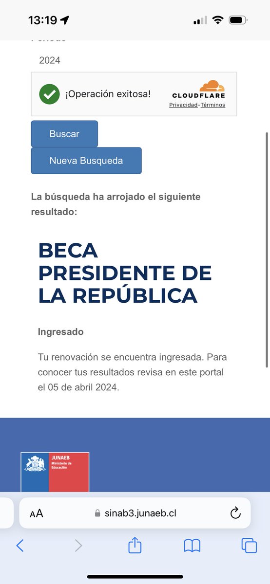 Fvpha's tweet photo. @ayudaJUNAEB Hola! cuando intento ver el resultado de mi renovación de la BPR me sale esto… https://t.co/mLbJoW4NHm