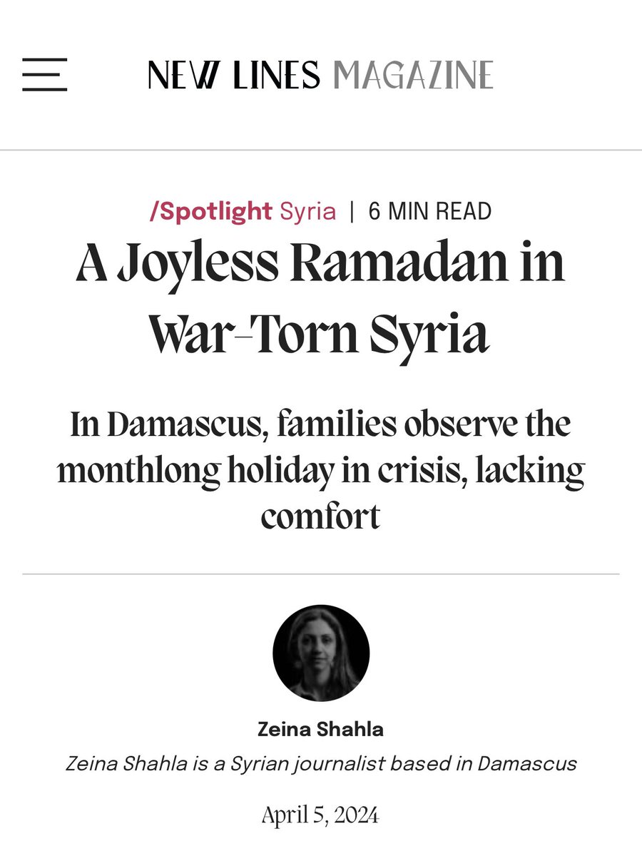 Two unique ways to delve into Damascus society after the war — read them together A Ramadan diary by @zeina_shahla newlinesmag.com/spotlight/a-jo… - @danny_makki on a Ramadan soap opera set in postwar Syria, and its unabashed portrayal of the Syrian society newlinesmag.com/spotlight/the-…