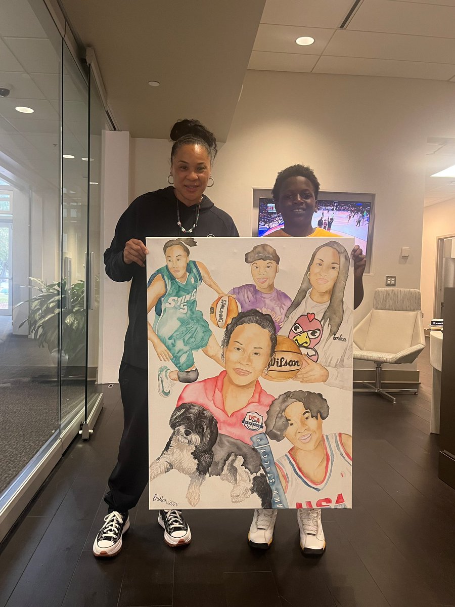 In honor of @GamecockWBB’s Final Four game tonight we want to celebrate 6th grade student Eaiston Thompson on his incredible painting of the Legendary @dawnstaley.

Good luck Gamecocks🐔‼️

#WeWIN