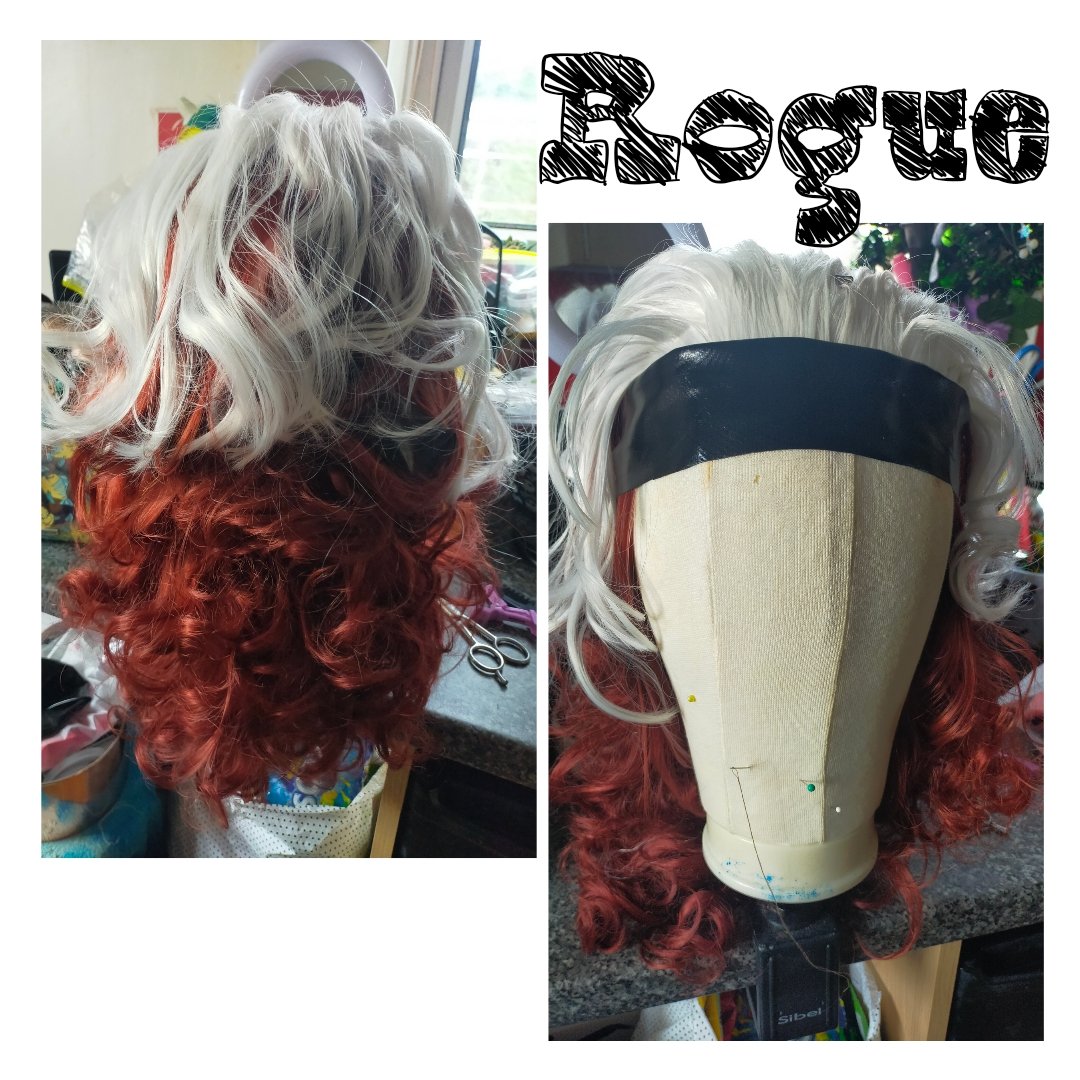 FuriePhoenix's tweet image. My childhood dream of being Rogue is slowly coming true now I'm an adult. I was determined to make the wig myself like everything else and spent DAYS looking for the perfect shade bases. I can't express how happy I am to see the wig finished! #XMen97 #cosplaywip #wigwork
