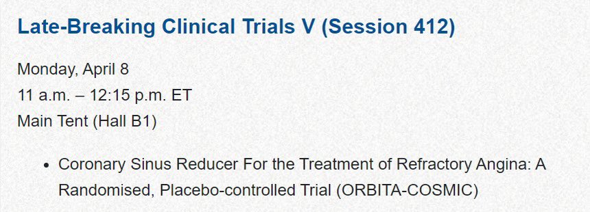 Rasha Al-Lamee (@rallamee) on Twitter photo Here we go again! Want to see if the coronary sinus reducer works in refractory angina? Watch <a href="/MikeFoley89/">Michael Foley</a> present the results of the ORBITA-COSMIC in the main arena at #ACC this Monday #ORBITA <a href="/fiyyazAJ/">Fiyyaz Ahmed-Jushuf</a> <a href="/mshunshin/">Matthew Shun-Shin</a> <a href="/ShaynaChotai/">Shayna Chotai</a> <a href="/rajkumar_chris/">Christopher Rajkumar</a> <a href="/FloSimader/">Florentina Simader</a> Here we go again! Want to see if the coronary sinus reducer works in refractory angina? Watch <a href="/MikeFoley89/">Michael Foley</a> present the results of the ORBITA-COSMIC in the main arena at #ACC this Monday #ORBITA <a href="/fiyyazAJ/">Fiyyaz Ahmed-Jushuf</a> <a href="/mshunshin/">Matthew Shun-Shin</a> <a href="/ShaynaChotai/">Shayna Chotai</a> <a href="/rajkumar_chris/">Christopher Rajkumar</a> <a href="/FloSimader/">Florentina Simader</a>