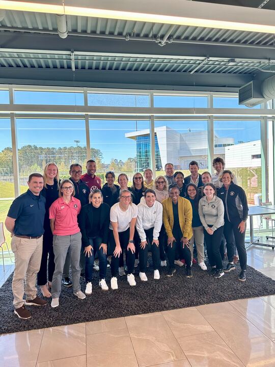 As part of the SheBelieves Cup, @ussoccer hosted masterclasses for Georgia coaches and referees.  The coaches met with our @USWNT assistant coaches and the refs met with our new VP of Refereeing @KSeitz5.