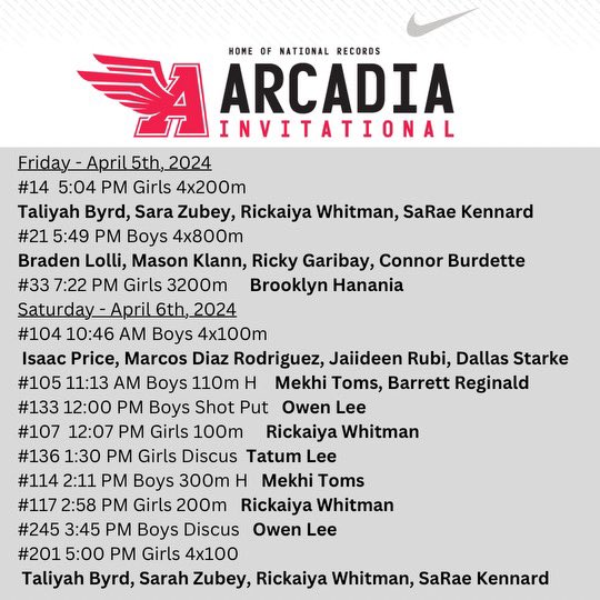 DV Thunder Track (@dvthundertrack) on Twitter photo ⚡️Split Squad today⚡️
Good luck to everyone competing at Toro Invite and Arcadia Invitational! <a href="/CoachShearerJ/">Coach Shearer ⚡️</a> @coach_tory <a href="/CoachElliott13/">Trent Elliott</a> <a href="/ThunderThrows/">Thunder Throws</a> <a href="/theDVway/">Desert Vista Athletics</a> ⚡️Split Squad today⚡️
Good luck to everyone competing at Toro Invite and Arcadia Invitational! <a href="/CoachShearerJ/">Coach Shearer ⚡️</a> @coach_tory <a href="/CoachElliott13/">Trent Elliott</a> <a href="/ThunderThrows/">Thunder Throws</a> <a href="/theDVway/">Desert Vista Athletics</a>