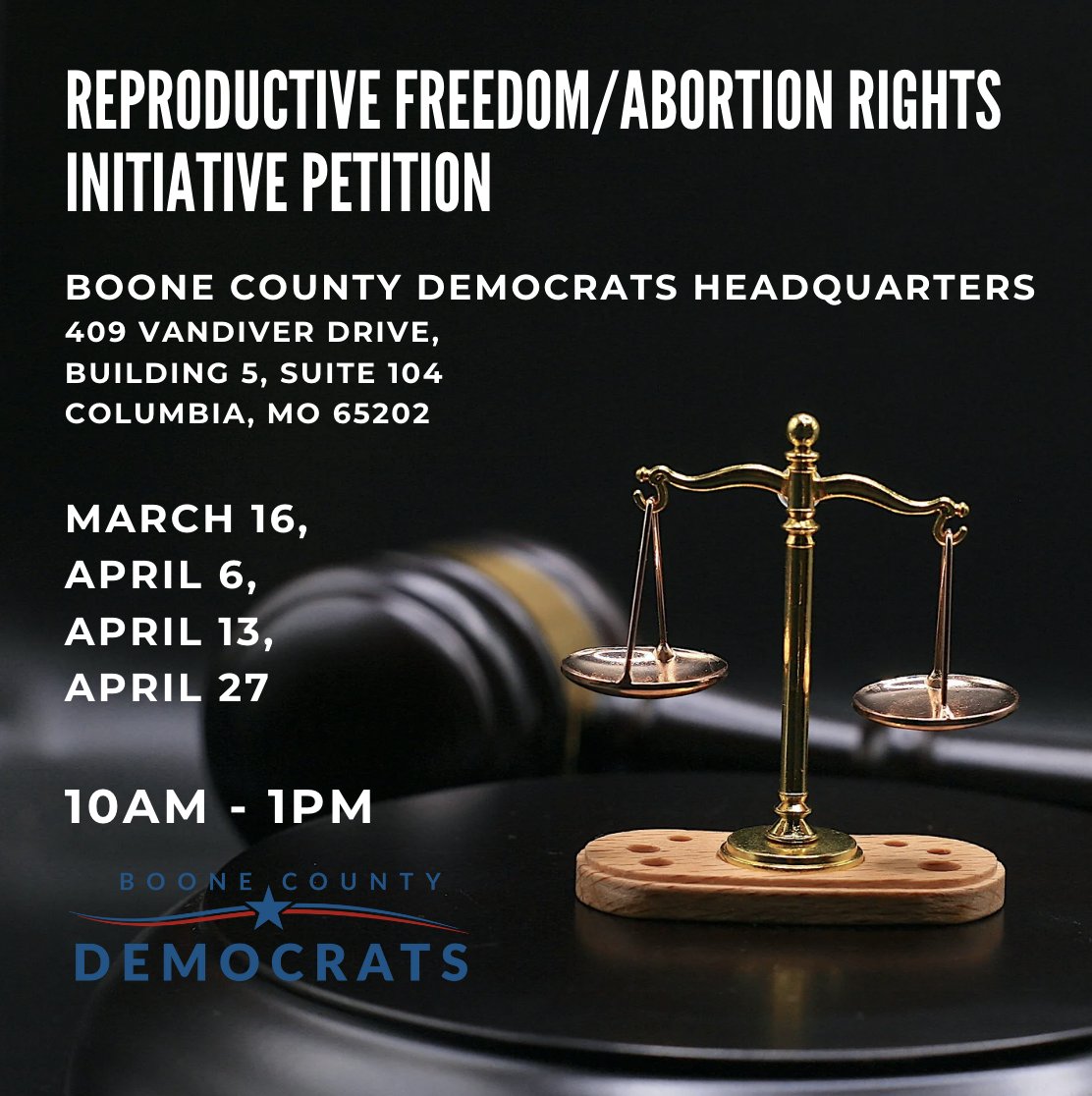 Drive Thru Reproductive Rights Initiative Petition Signing! Saturday 10am - 1pm April 6, April 13, and April 27 at Boone County Democratic Party Headquarters