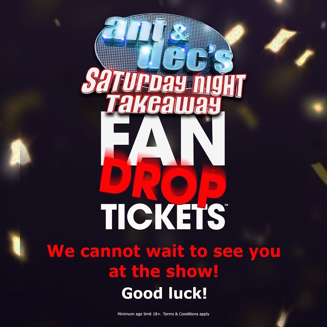 This is your chance to win GUARANTEED ENTRY tickets to Saturday Night Takeaway, tomorrow night, with our latest Fan-Drop! 😱🎉🥳

#snt #antanddec #competitionuk #giveawayuk #applausestore #fandrop #TakeThat