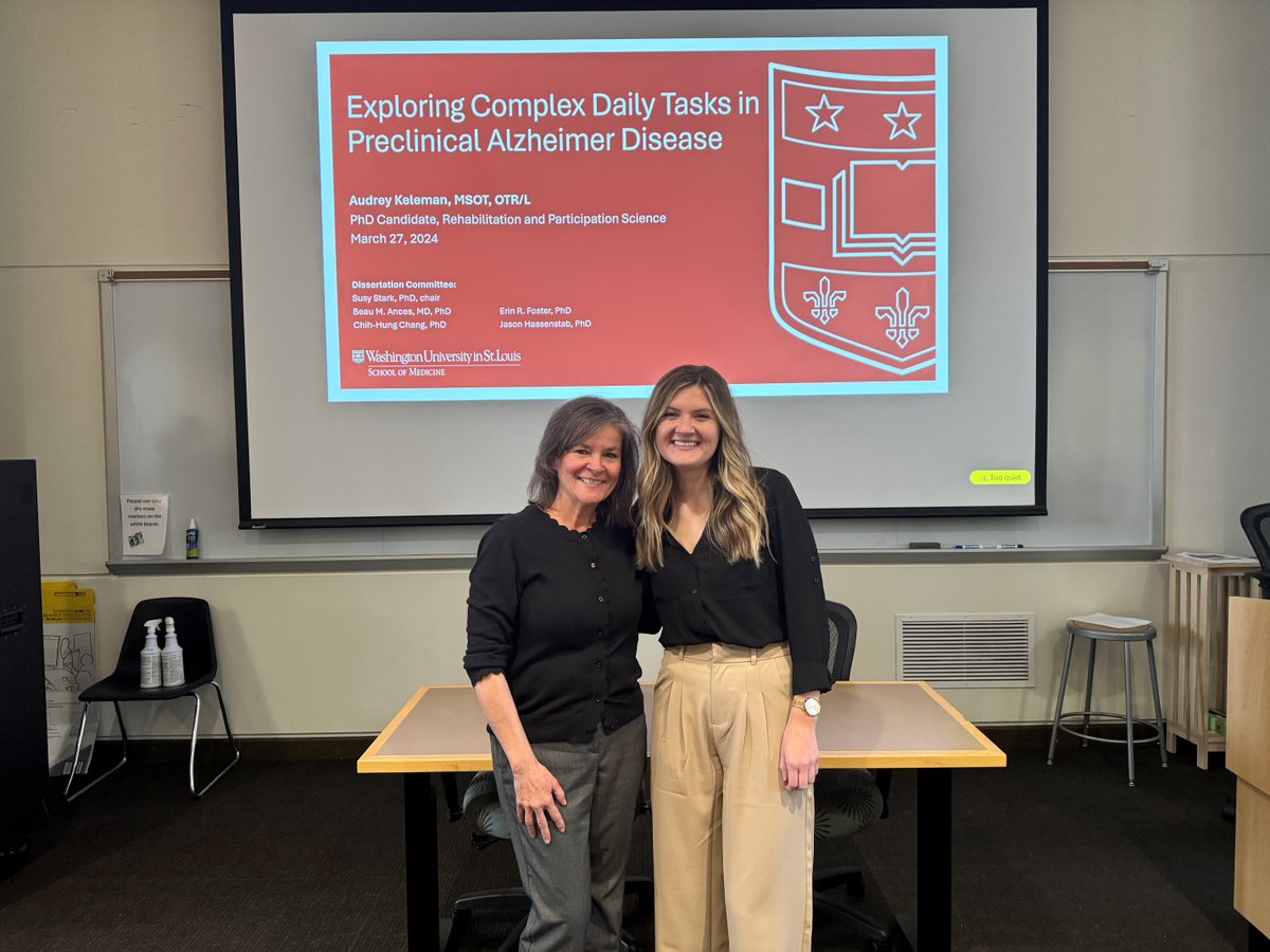 We are proud to introduce our 16th PhD graduate! Dr. Audrey Keleman defended her dissertation, “Exploring Complex Daily Tasks in Preclinical Alzheimer Disease,” on March 27. She was mentored by Susy Stark, PhD. #WashUmed #RehabilitationScience @PEPLaboratory
