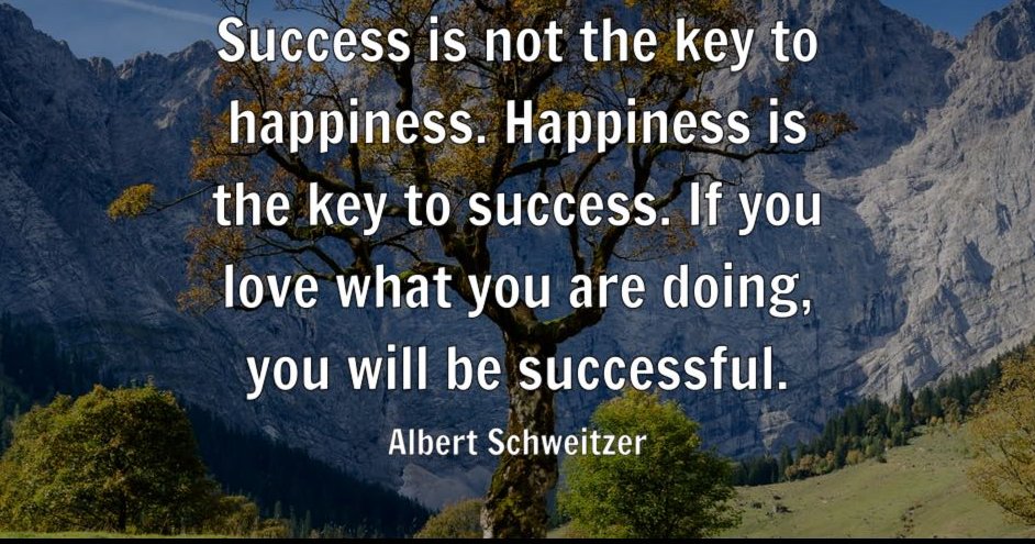 Success is not the key to happiness. Happiness is the key to success. If you love what you are doing, you will be successful.
 
Albert Schweitzer