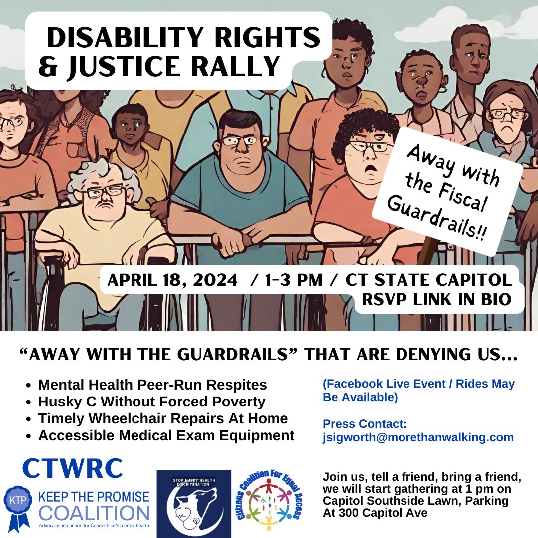 Join KTP and others for a Disability Rights and Justice Rally on 3/18 against Governor Lamont's budgetary guardrails! 1-3pm at the CT State Capitol, Southside lawn. Rides may be available. ⁠ Register at bit.ly/disability_ral… Registration is encouraged, but not required.