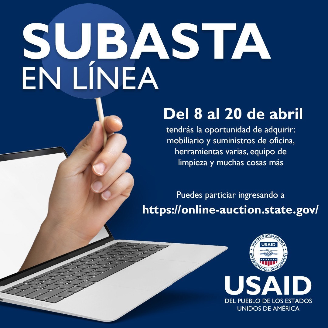 Del 8 al 20 de abril @USAIDGuate estará subastando mobiliario, suministros de oficina, herramientas varias y equipos de limpieza. Puedes participar ingresando a ow.ly/WGq150R7sjN