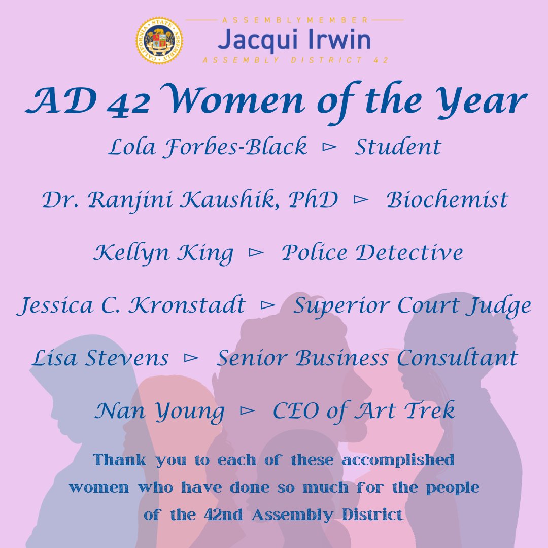 Congratulations to each of these women who have established themselves as community leaders with huge hearts for service. More to come regarding each recipient and their remarkable accomplishments. #AD42 #WOTY