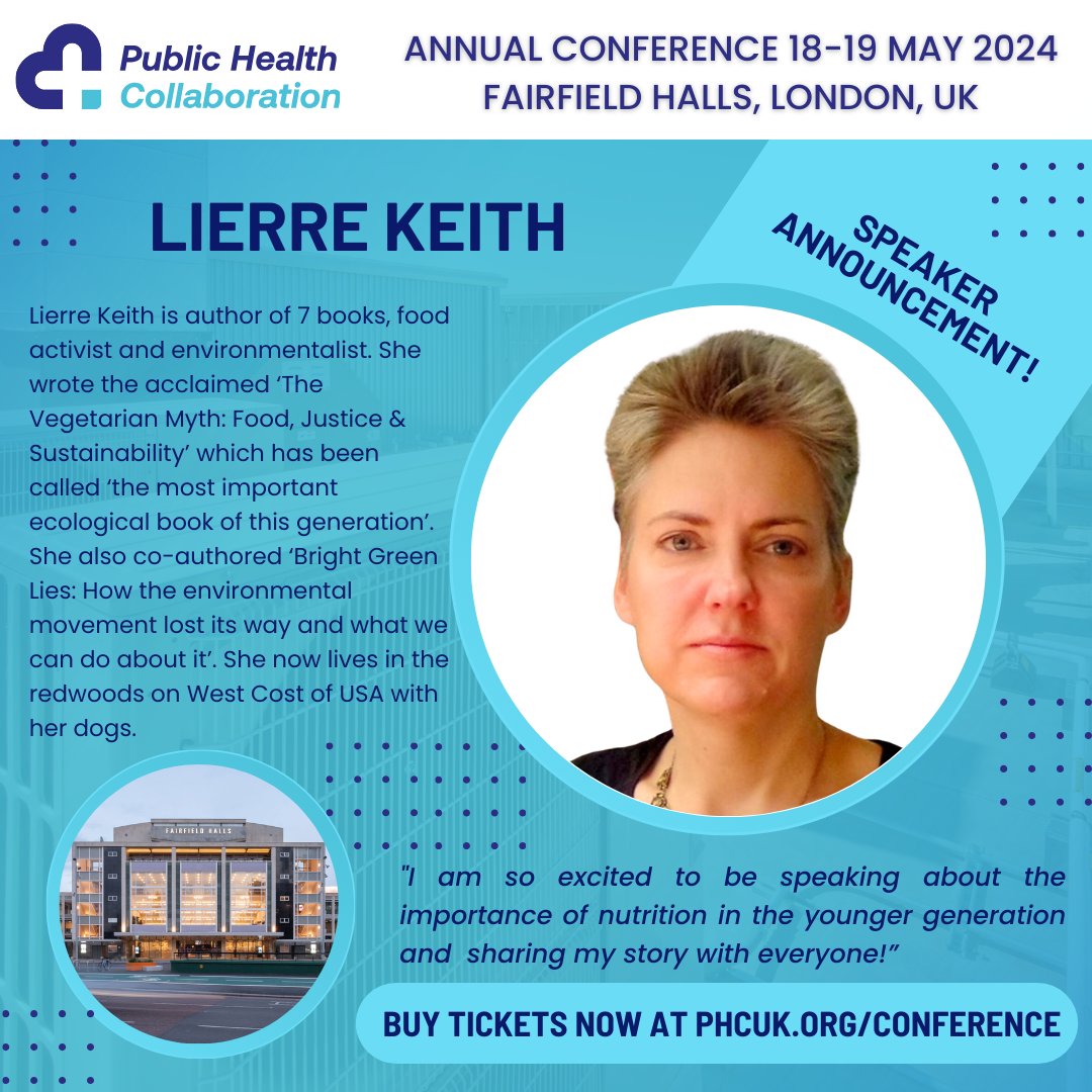 SPEAKER ANNOUNCEMENT! We're so excited that Lierre Keith will be coming to #PHC2024 and sharing her story about how nutritional choices affect the younger generation's development. Don't miss her talk! Book in person on livestream tickets at phcuk.org/conference
