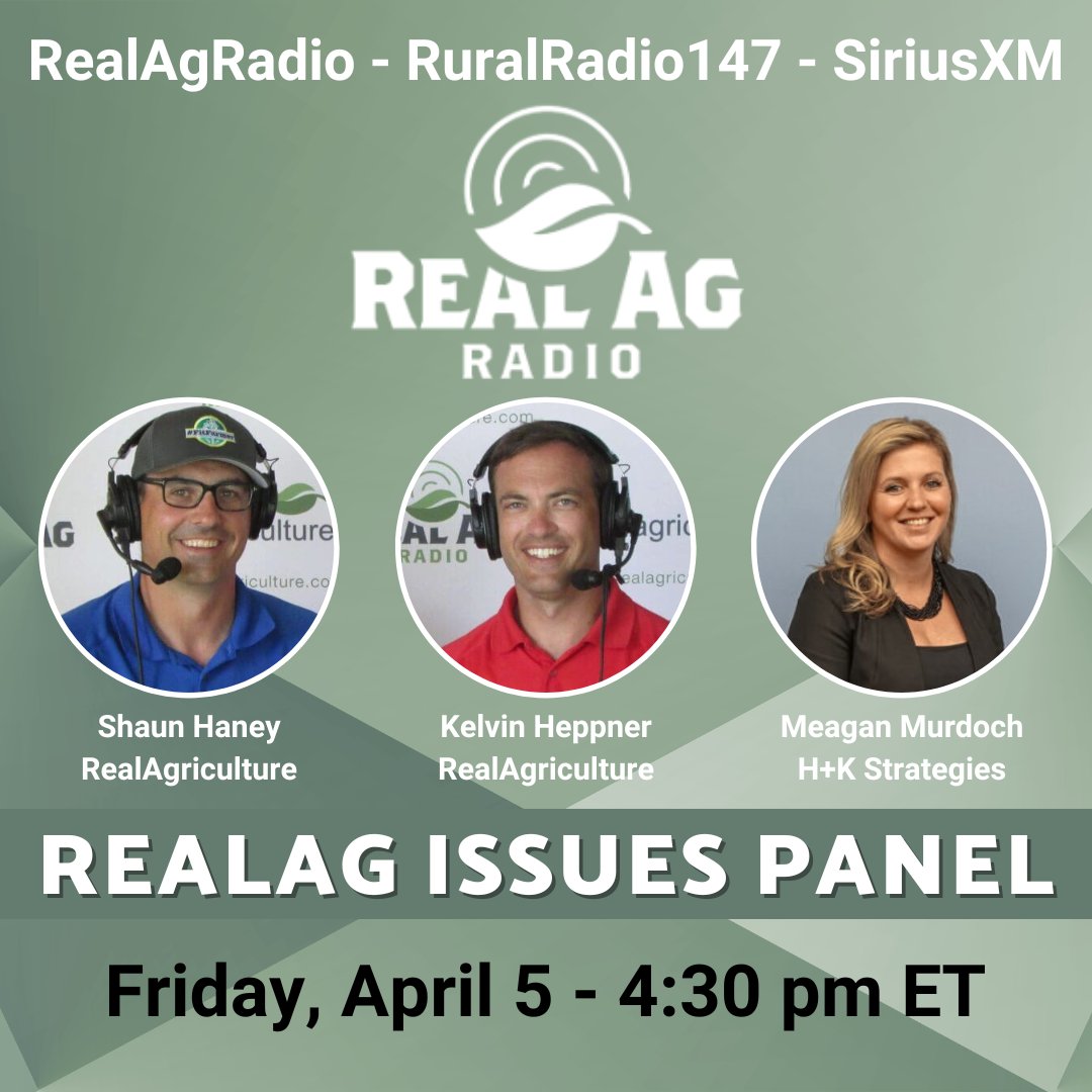 Tune in to #RealAgRadio at 430 E on @RuralRadio147 for the #RealAgIssuesPanel! Host @shaunhaney is joined by RealAg's @KelvinHeppner, and @MurdochMeagan of H+K Strategies to discuss a number of important topics impacting #cdnag! #westcdnag #ontag