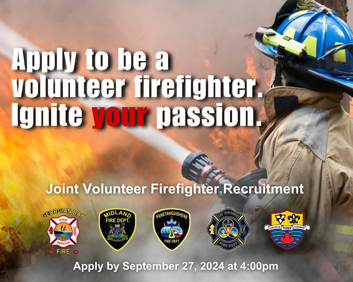 🔥🚒The 2024 Volunteer Firefighter Recruitment applications are now open! Applications will be accepted until September 27, 2024. View the 2024 Recruitment Guide for more information about the Fire and Emergency Services Department at ow.ly/Isg950R9uUk