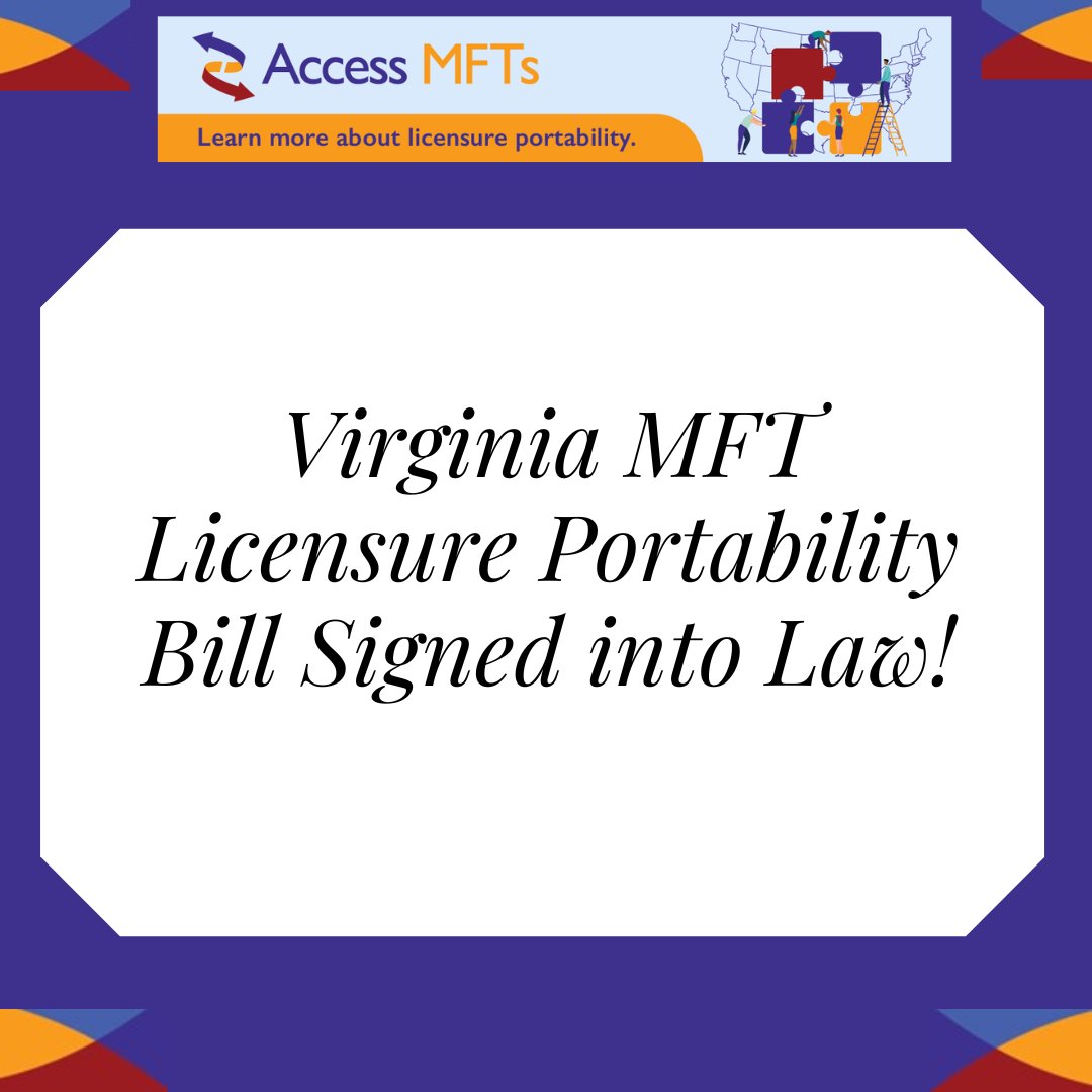Virginia Portability Update! Learn more with the link below. networks.aamft.org/portability/bl… #AAMFT #therapy #familytherapy #mentalhealth #clinicians #therapist #counseling #psychotherapy