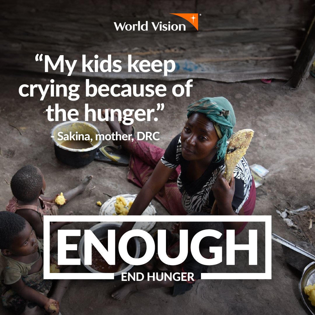 Behind every crisis is a hunger crisis. 💔 Sakina and her children fled deadly conflict in the #DRC. They used to fear violent attacks - but now, living in an overcrowded camp for internally displaced people, they worry about not having #ENOUGH to eat. wvi.org/ENOUGH