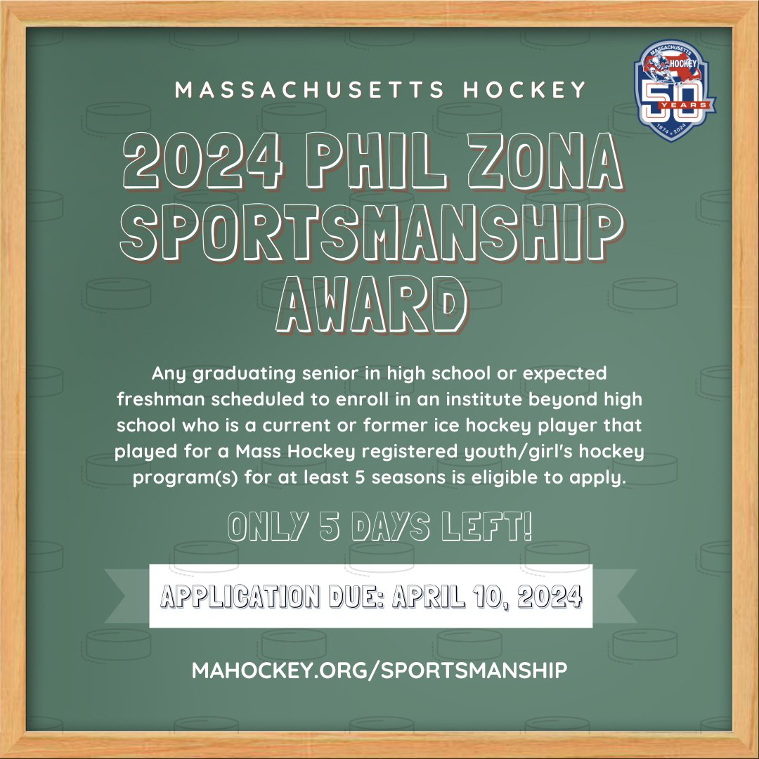 Reminder: there are only 5 days left to submit the 2024 Phil Zona Sportsmanship Award application - get your application in before it is too late!