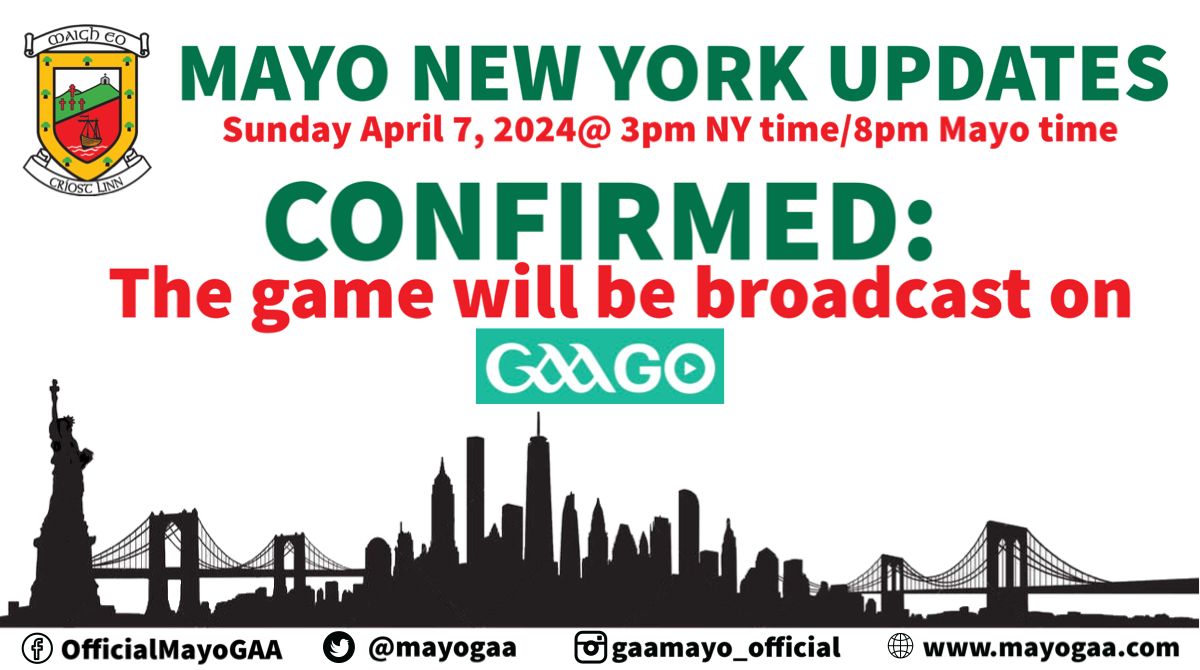 Championship is back this weekend and the Connacht GAA Quarter final against New York will be Live on GAAGO at 8pm Irish time. Get your pass see details below ⬇️⬇️⬇️ mayogaa.com/2024/04/05/may… detailed here gaago.ie/championship-2… GAAGO
