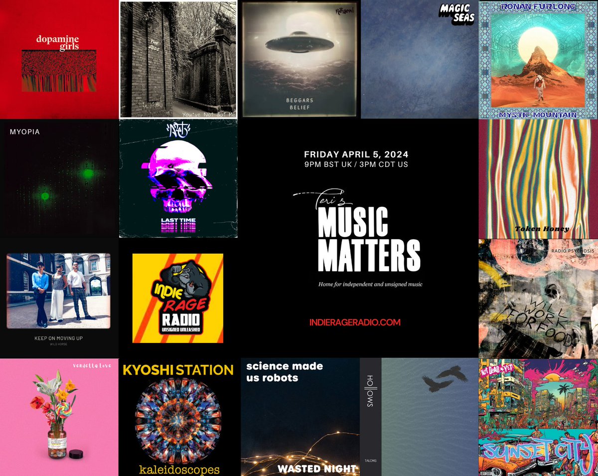 Teri's MusicMatters (@musicmatters_t) on Twitter photo Today 9pmUK 3pmCDT(US) +everywhere
<a href="/IndieRageRadio/">Indie Rage Radio</a> #MusicMatters
đindierageradio.com
Listen to the fantastic new music from
<a href="/TheN4T3/">N4T3</a> <a href="/TokenHoney/">Honey Token</a> <a href="/RadioPsychosis/">Radio Psychosis</a> <a href="/VendettaLove_/">Vendetta Love</a> <a href="/KyoshiStation/">Kyoshi Station</a> <a href="/sciencemadeus/">sciencemadeusrobots</a> <a href="/HollowsUk/">Ho||ows</a> #NotDeadYet +more Enjoy! Info:facebook.com/MusicMattersWi⊠Today 9pmUK 3pmCDT(US) +everywhere
<a href="/IndieRageRadio/">Indie Rage Radio</a> #MusicMatters
đindierageradio.com
Listen to the fantastic new music from
<a href="/TheN4T3/">N4T3</a> <a href="/TokenHoney/">Honey Token</a> <a href="/RadioPsychosis/">Radio Psychosis</a> <a href="/VendettaLove_/">Vendetta Love</a> <a href="/KyoshiStation/">Kyoshi Station</a> <a href="/sciencemadeus/">sciencemadeusrobots</a> <a href="/HollowsUk/">Ho||ows</a> #NotDeadYet +more Enjoy! Info:facebook.com/MusicMattersWiâŠ