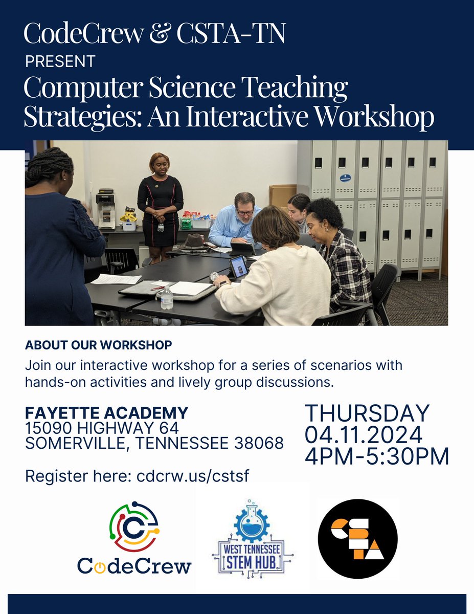 Educators! Join our engaging workshop for a series of interactive scenarios, hands-on activities, and dynamic group discussions on strategies for integrating computer science into your curriculum and making it accessible to all students. Register here! cdcrw.us/cstsf