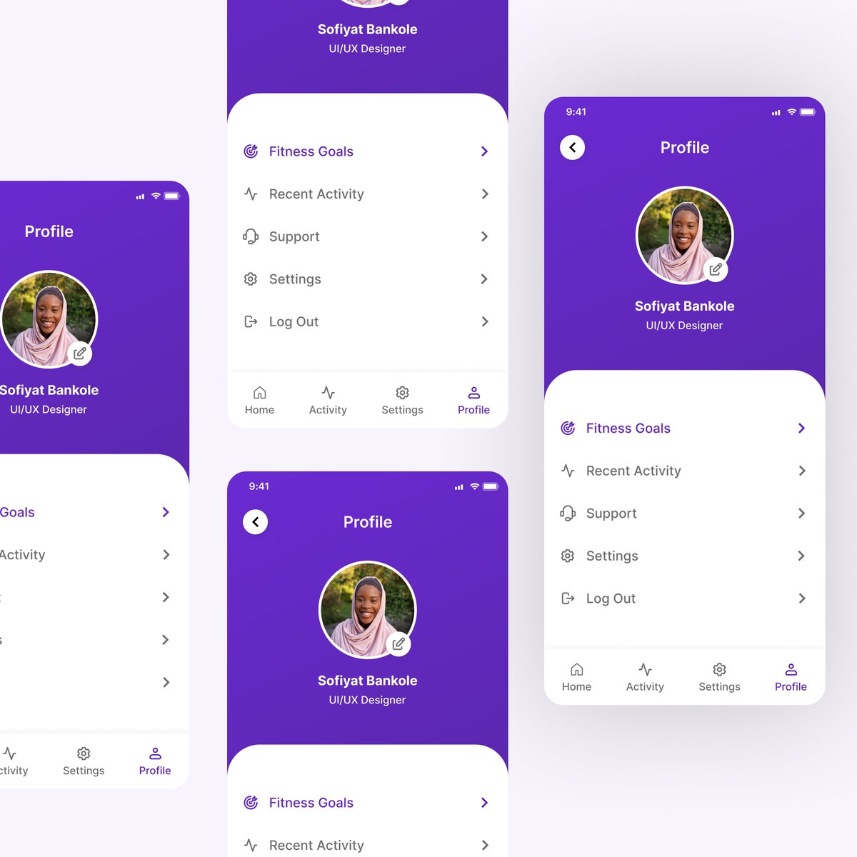 Check Out My Cool Design for a Fitness App Profile It includes: 💠 User's name and profile picture for a personalized touch 💠 Fitness goals to inspire and track progress 💠 Recent activity to keep users engaged and motivated #UIUXDesign #DesignInspiration #DesignJourney