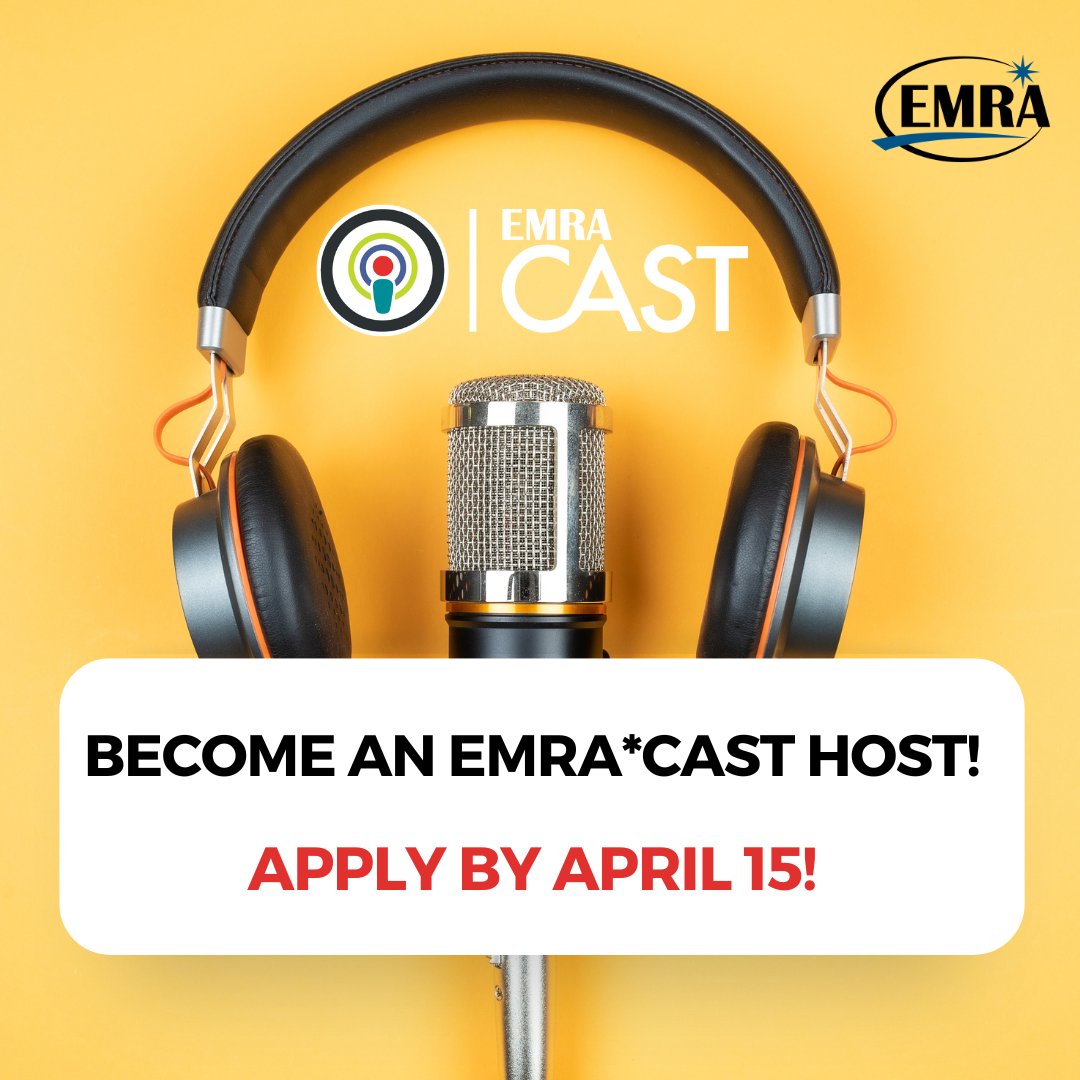 📣 ATTENTION - We need you! Become an EMRA*Cast Host! We're searching for our new cohort of podcasters. Are you an EMRA student, resident, or fellow member interested in this opportunity? Wait no more, apply by April 15! Apply now 👉 bit.ly/4cZ7ZY3 @emresidents
