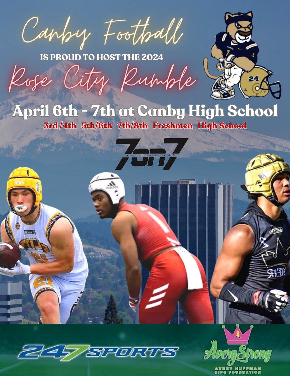 Canby Football is proud to host the 2024 Rose City Rumble. Come out this weekend and support your Cougars, at all levels as they compete against some of the top prospects from across the West Coast! #RISE @The7on7NW @247recruiting