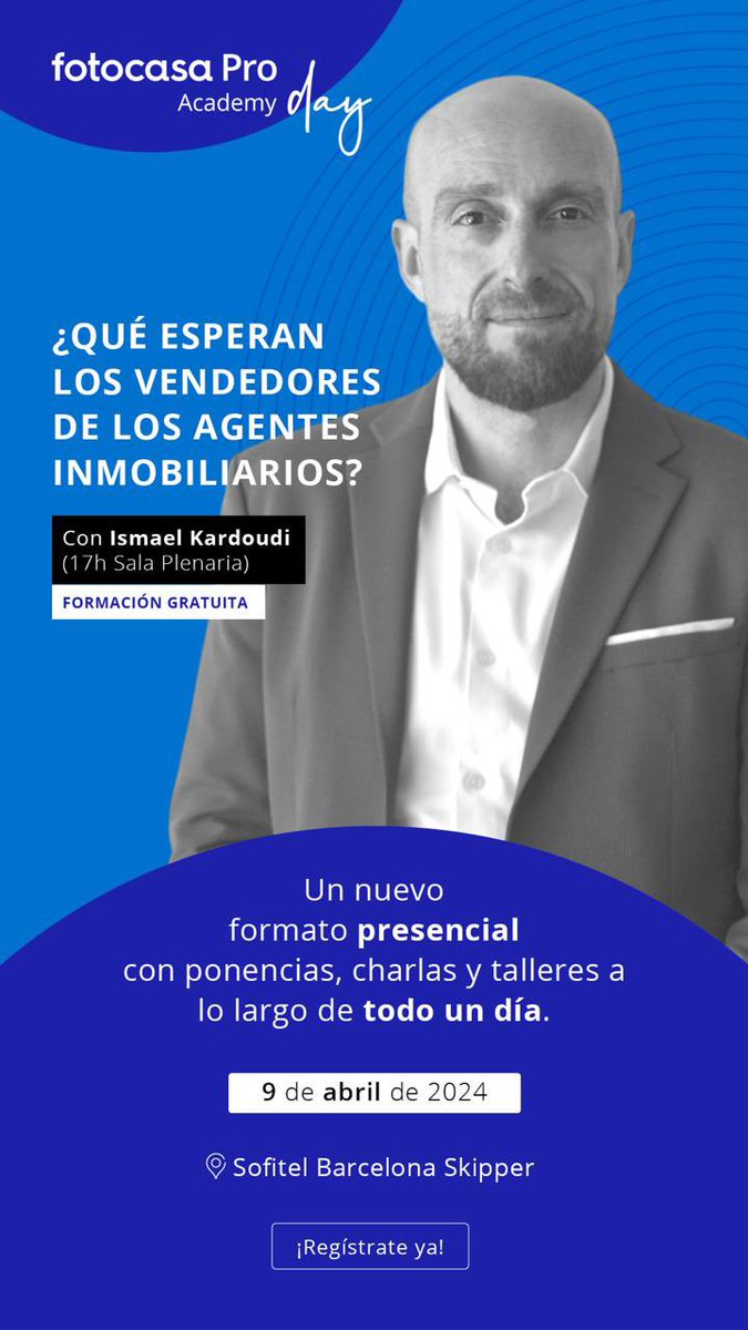 ¿Te vienes al Academy Day de Barcelona? Te esperamos el 9 de abril en el hotel Sofitel Barcelona Skipper. Reserva tu plaza a las distintas sesiones en pro.fotocasa.es/event/sessions…