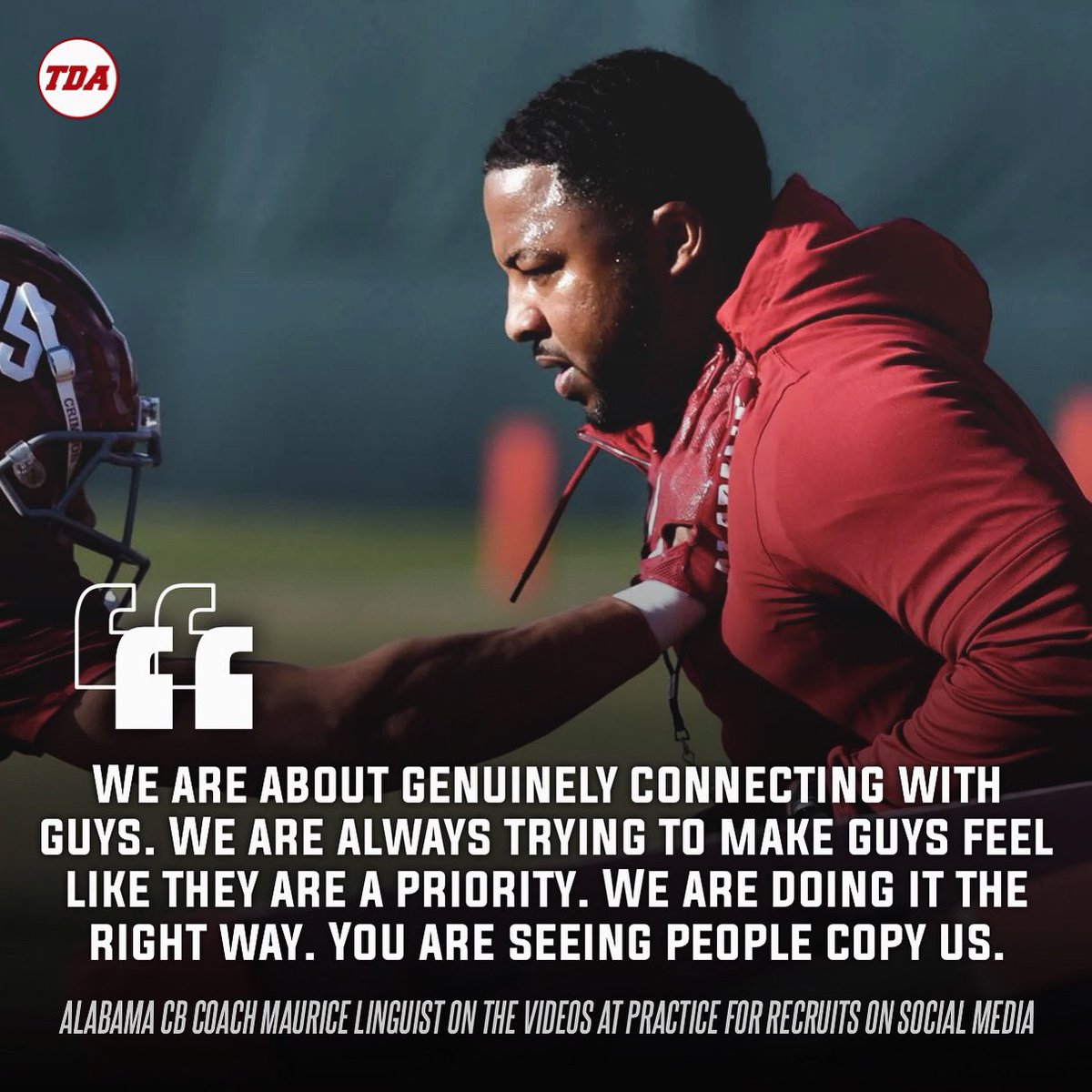 Alabama CB coach Maurice Linguist talks the strategy behind coaches sending personalized videos to recruits during spring practices.