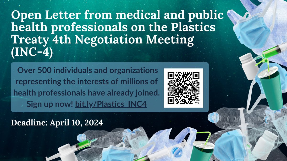 Plastics is a global health crisis hiding in plain sight Before #INC4, leading health professionals have written a letter urging meeting delegates to pursue an ambitious #PlasticsTreaty without exemptions for the healthcare sector Learn more & join us: healthcareclimateaction.org/news/Plastics_…