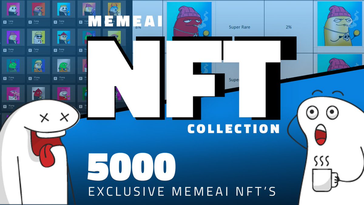 BIG NEWS UPDATE‼️

Introducing the MemeAI NFT Collection - of over 5000 Unique Pieces!

 💥Rarity's💥

50%  Common
30%  Uncommon
15%  Rare
4%    Ultra-Rare
1%    Legendary

➡️20 exclusive limited-edition NFTs, Over 5000 variations, More then 60 different traits come to you soon!!