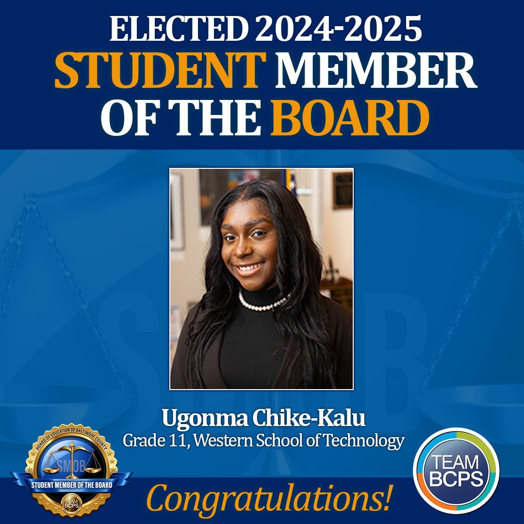 🎉 Congratulations to Ugonma Chike-Kalu, who has been elected Student Member of the Board for the 2024-2025 school year! Chike-Kalu is a junior at @WesternTech_HS. More than 9,700 middle and high school students cast ballots. News Release ➡ cdnsm5-ss3.sharpschool.com/UserFiles/Serv…