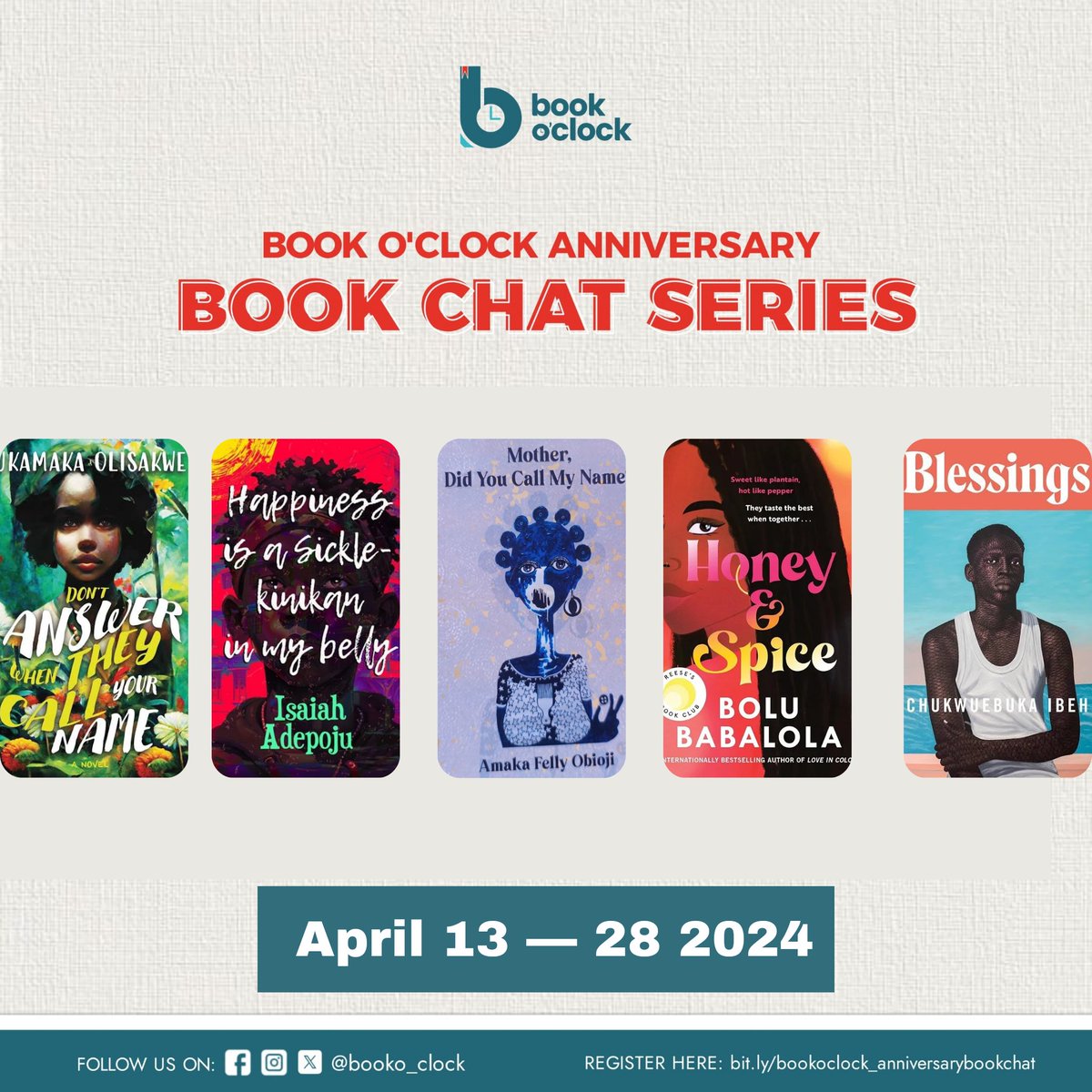booko_clock's tweet photo. For our 4th anniversary which comes up on the 23rd of April 2024, we are thrilled to unveil our anniversary book chat series which will run from 13 - 28 April 2024. We invite you to register for the chats via this link: https://t.co/maRWmlg0VE. Join us!✨ https://t.co/atJPhrUChf