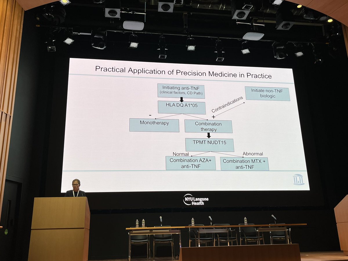 Keynote lecture by @MLongMD on the current status of precision 💊 in IBD @nyulangone #biggutibd Some 🔑: 1️⃣ Profile UK: 🚫 utility of PredictSURE, but DID show benefit of early combo 2️⃣ Can use HLA-DQ A1*05, TPMT & NUDT15 to guide TNFa/IMM 3️⃣ TL1A’s (+ companion dx) on the way!