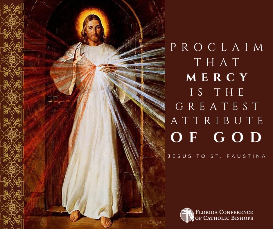 FlaCathBps's tweet image. Divine Mercy Sunday reminds us that the merciful love of God is active and available to us still, in the Holy Eucharist and the Sacrament of Confession.

"Proclaim that mercy is the greatest attribute of God." - Jesus to St. Faustina