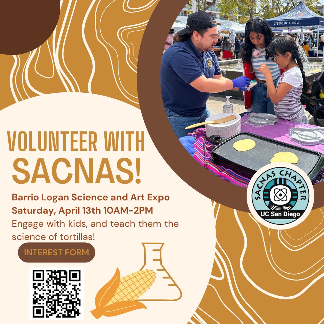 Interested in volunteering at this years Barrio Logan Science and Art Expo? Join our science of tortillas booth! Fill out the interest form to learn more: forms.gle/Z2KX2J59xeTr6E…