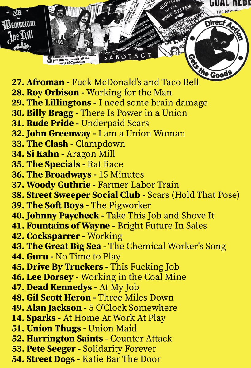 54 Songs for Sabotage. What did we miss? Gear-up for May Day with this labor playlist and take 40% off all labor titles at the link in our bio with coupon code ABOLISH WORK.