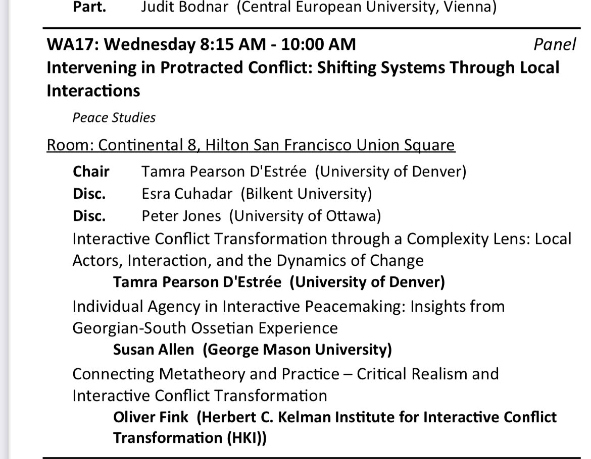 So good to be back at #ISA2024 after a 5 year break with two superb panels on dialogue and protracted conflicts. Check out our paper and this terrific book by Tamra D’estree.