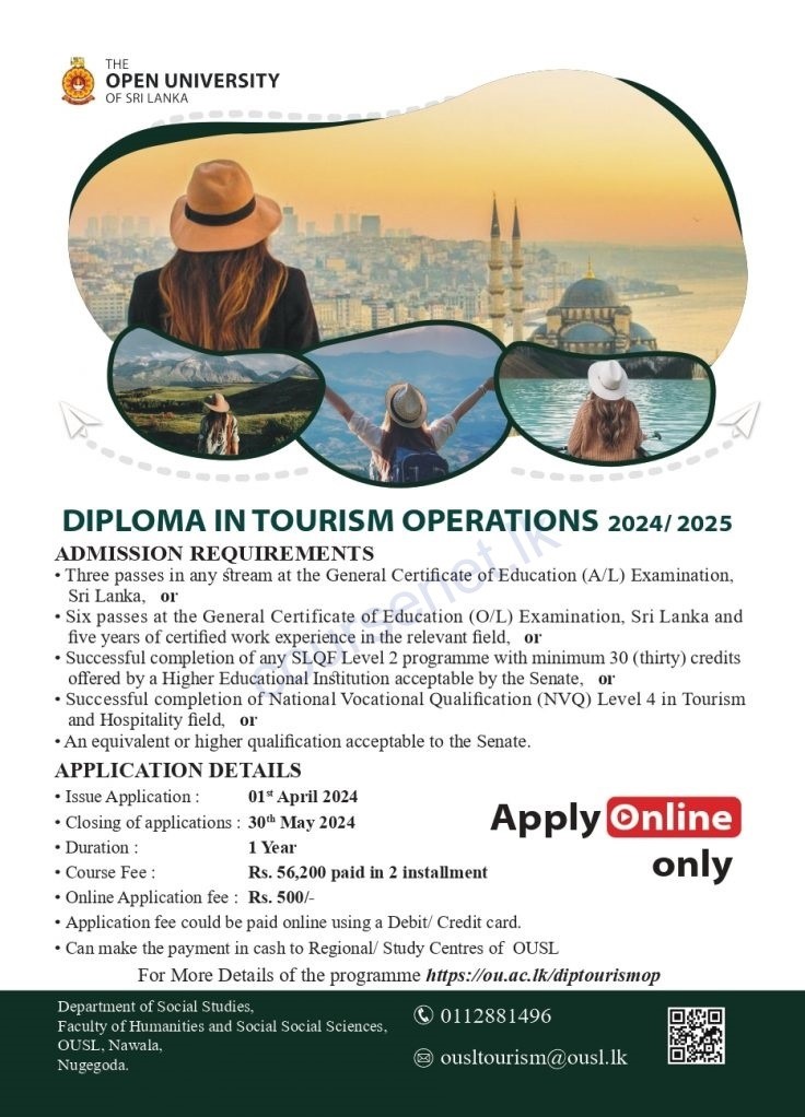 Diploma in Tourism Operations from The Open University of Sri Lanka #diploma #TourismOperations #OpenUniversity #tourism #course #coursenet