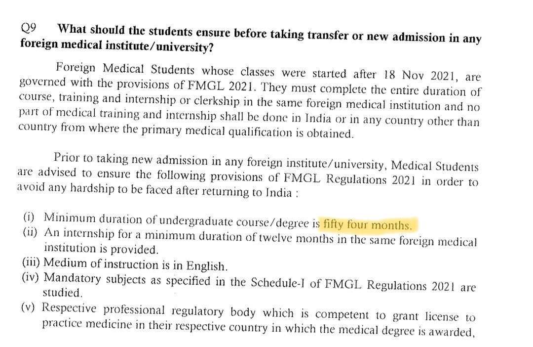 official_afa_'s tweet photo. There seems to be a discrepancy regarding the minimum course duration of 54months specified by NMC's FMGL 2021 regulation. Some universities abroad are requesting students to stay entire 54months in abroad and not allowing vacation.
@dryogendermalik sir need your help regarding this 🙏.
Kindly clarify it so that students can come back home during vacation.