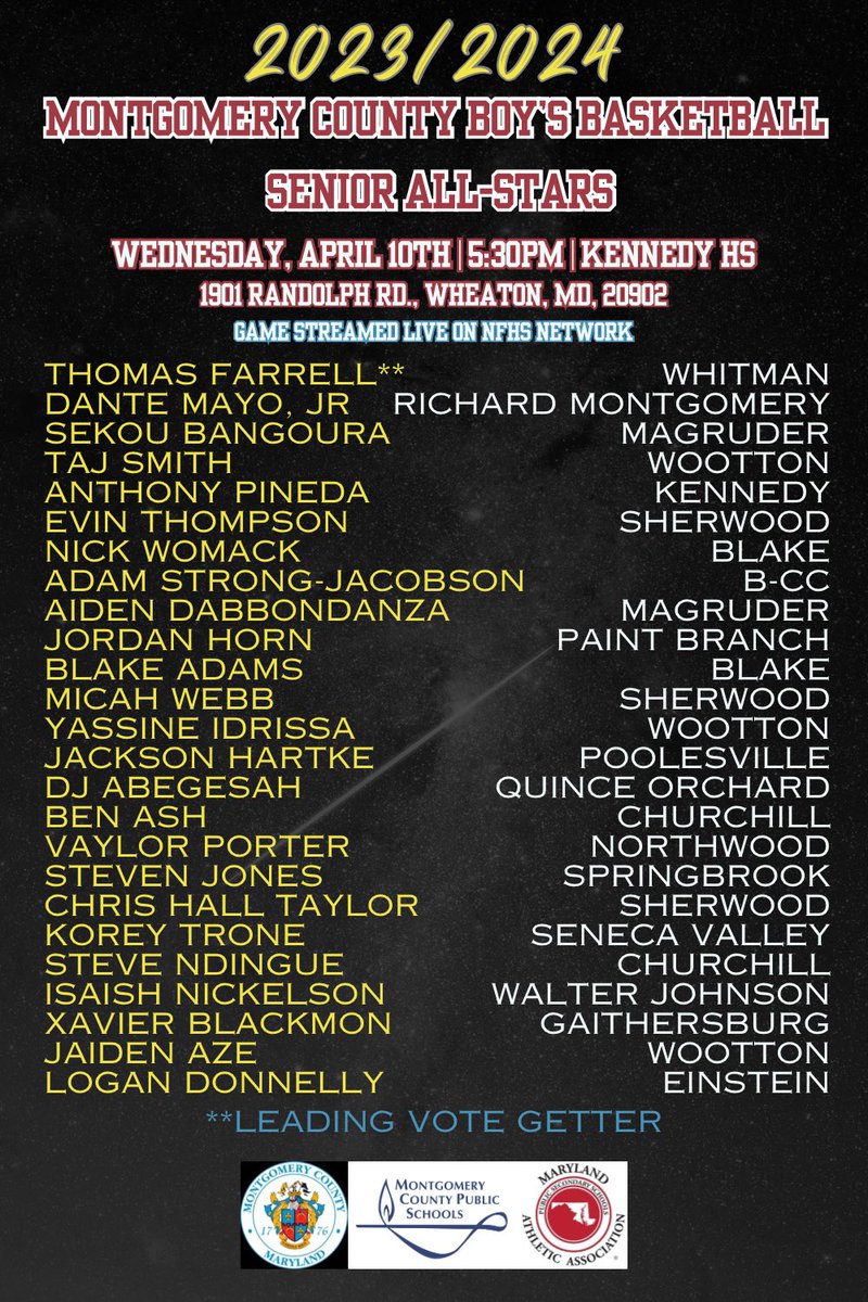 Celebrating some of the amazing seniors from Montgomery County 🏀 @PublicHoopsMD @MarylandHigh @PrepHoopsMD 📍Wednesday, April 10th | 5:30pm | Kennedy HS 📍1901 Randolph Rd., Wheaton, MD, 20902