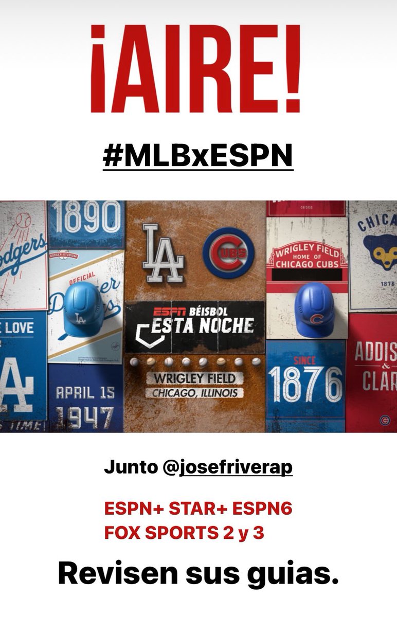 ¡Ya al AIRE! Junto a @josefriverap #MLBxESPN Esperamos sus comentarios y opiniones.